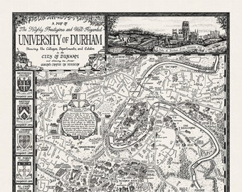 Handgetekende Durham University-kaart • Fine Art Print door Manuscript Maps