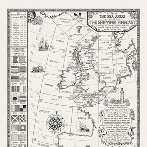 Handgezeichnete Schifffahrtsvorhersage-Karte • Fine Art Print von ManuScript Maps