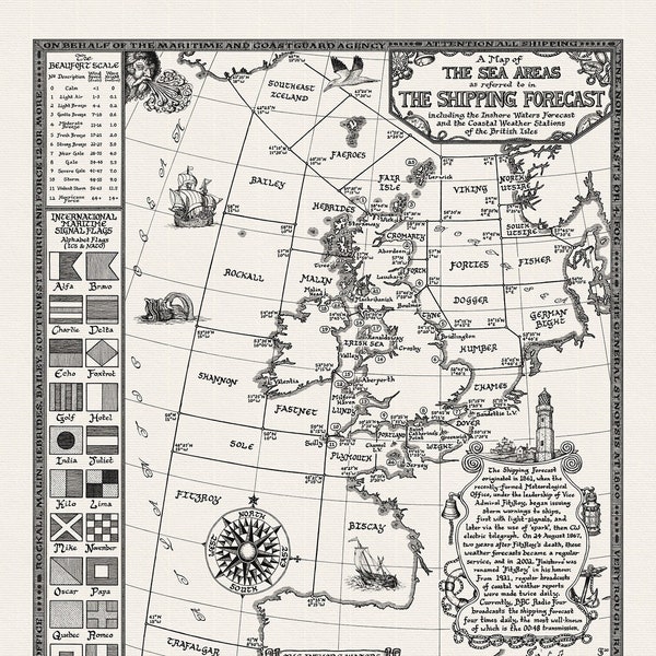 Hand-drawn Shipping Forecast Map • Fine Art Print by Manuscript Maps