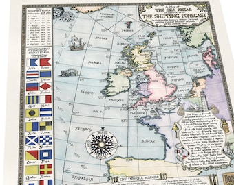 Watercolour Shipping Forecast Map • Limited Edition • Fine Art Print by Manuscript Maps
