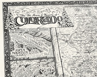 Hand-drawn Colorado Ski Map • Fine Art Print by Manuscript Maps