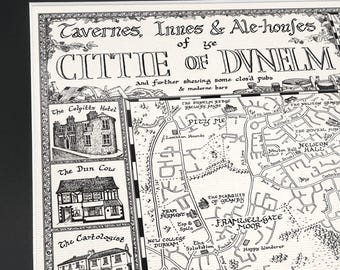 Hand-drawn Durham Pub Map • Fine Art Print by Manuscript Maps