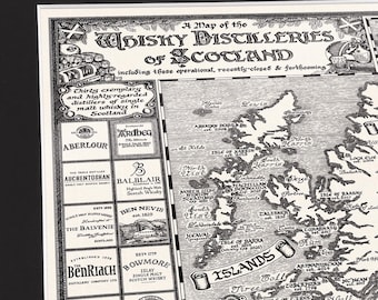 Hand-drawn Scotland Whisky Map • Fine Art Print by Manuscript Maps