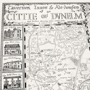 Handgezeichnete Durham Pub Karte • Fine Art Print von ManuScript Maps