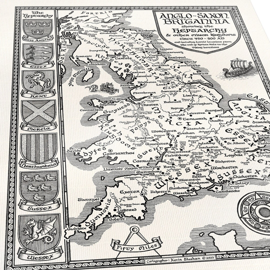 Hand-drawn Anglo-saxon Britannia Map Fine Art Print by - Etsy