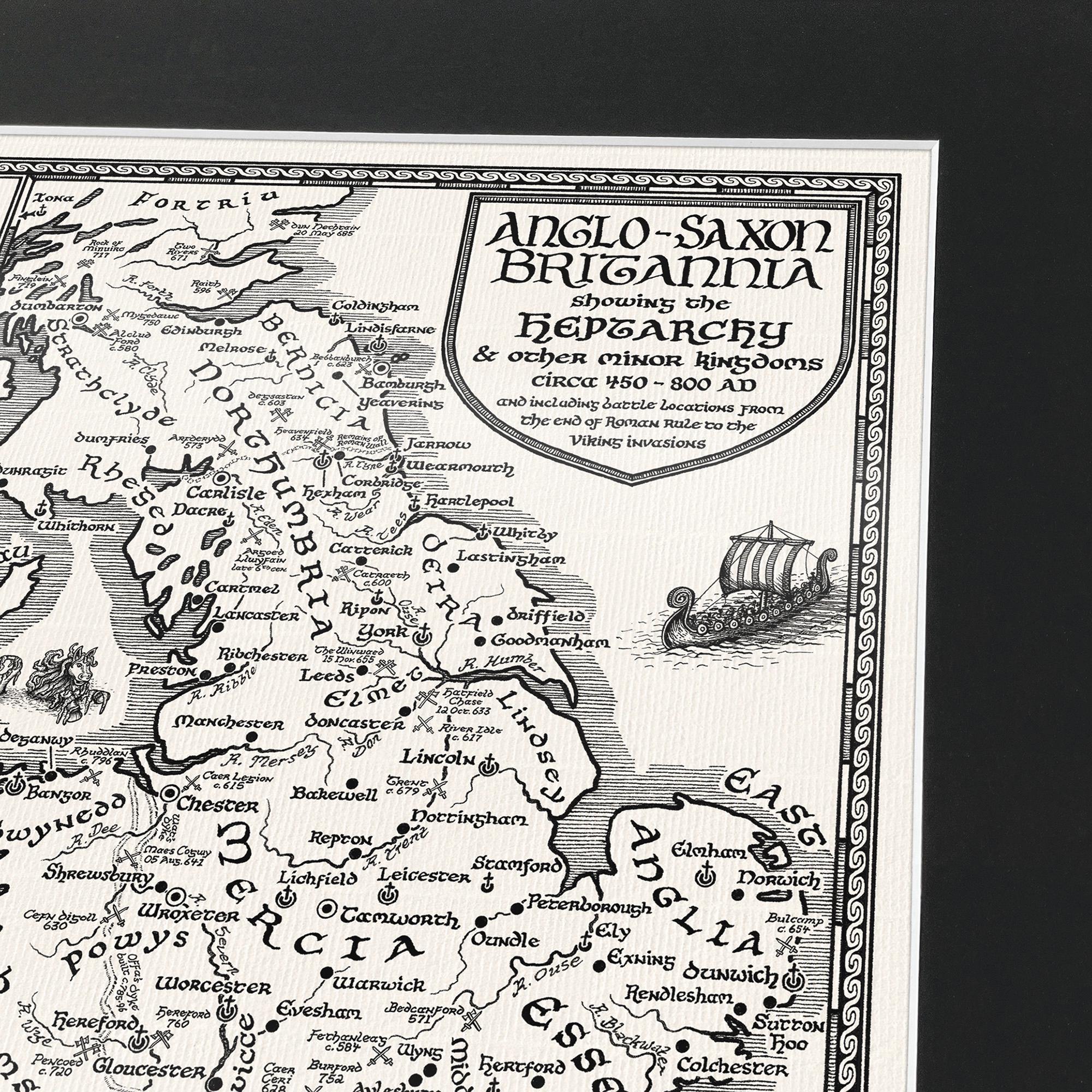 Hand-drawn Anglo-saxon Britannia Map • Fine Art Print by