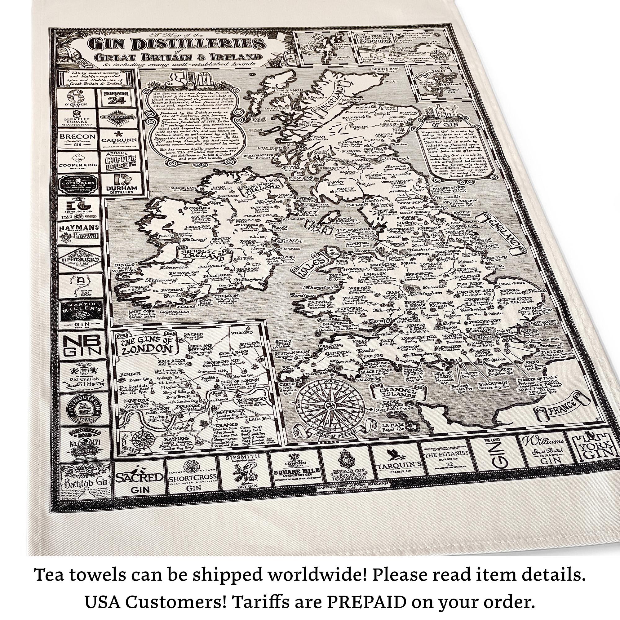 Gin Distilleries Map Tea Towel • 100% Cotton - Etsy