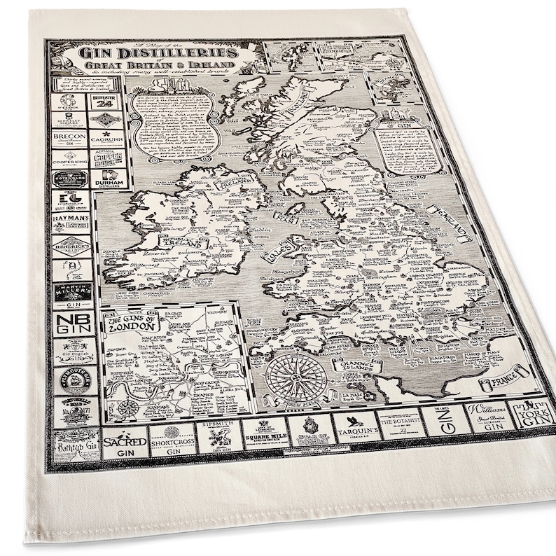 Gin Distilleries Map Tea Towel 100% Cotton image 3