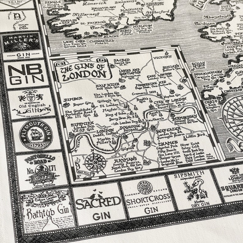 Gin Distilleries Map Tea Towel 100% Cotton image 5