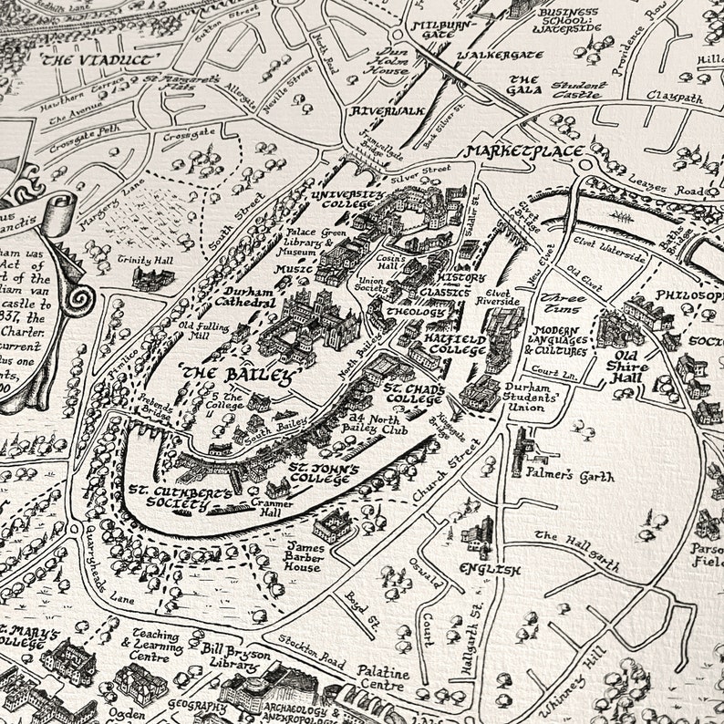 Hand-drawn Durham University Map Fine Art Print by Manuscript Maps image 5