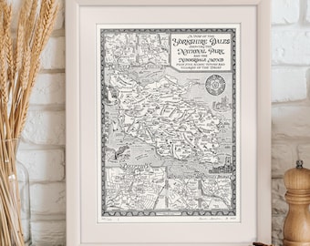 Hand-drawn Yorkshire Dales Map • Fine Art Print by Manuscript Maps