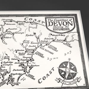 Carte dessinée à la main des côtes du Devon • Impression artistique par Manuscript Maps