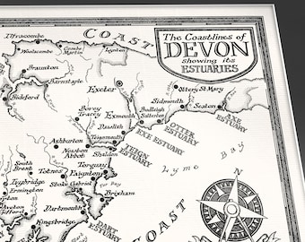 Hand-drawn Devon Coastlines Map • Fine Art Print by Manuscript Maps