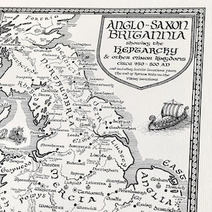 Handgetekende Angelsaksische Britannia-kaart • Fine Art-afdruk van Manuscript Maps