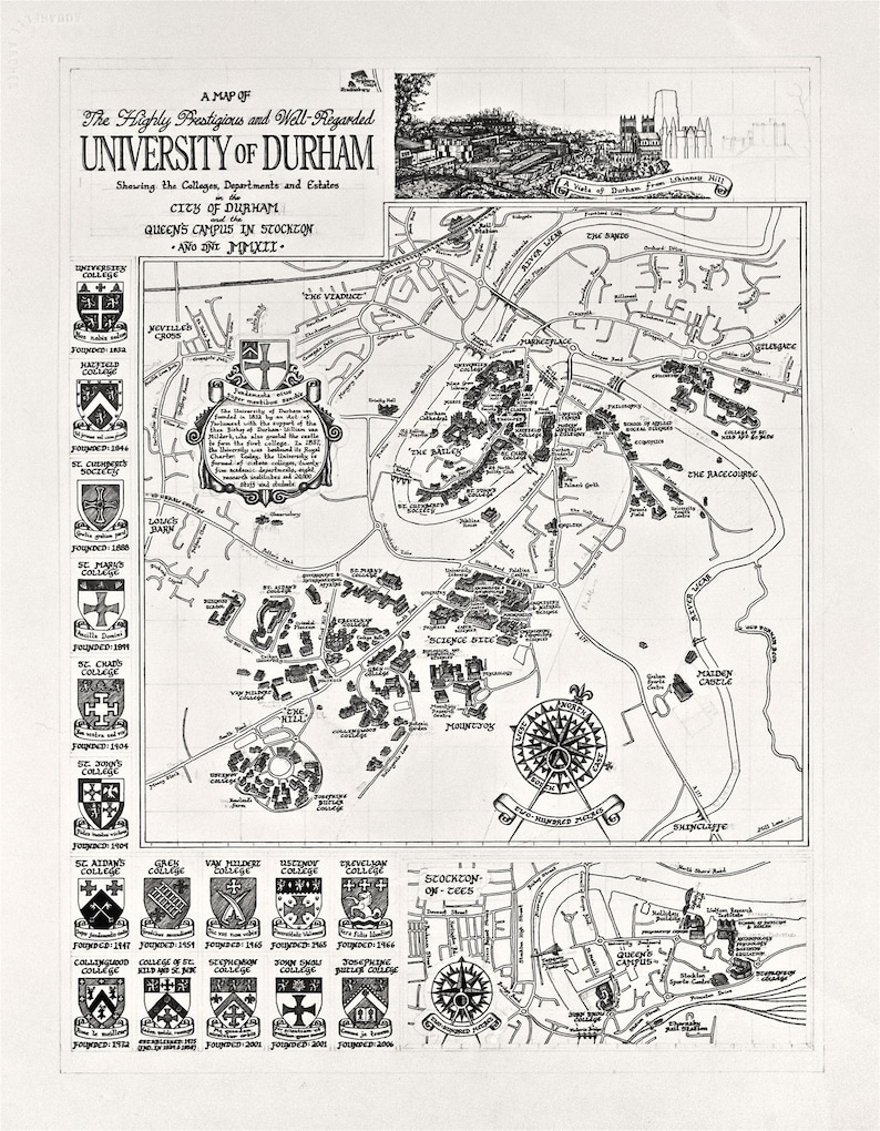 Hand-drawn Durham University Map Fine Art Print by Manuscript Maps image 7