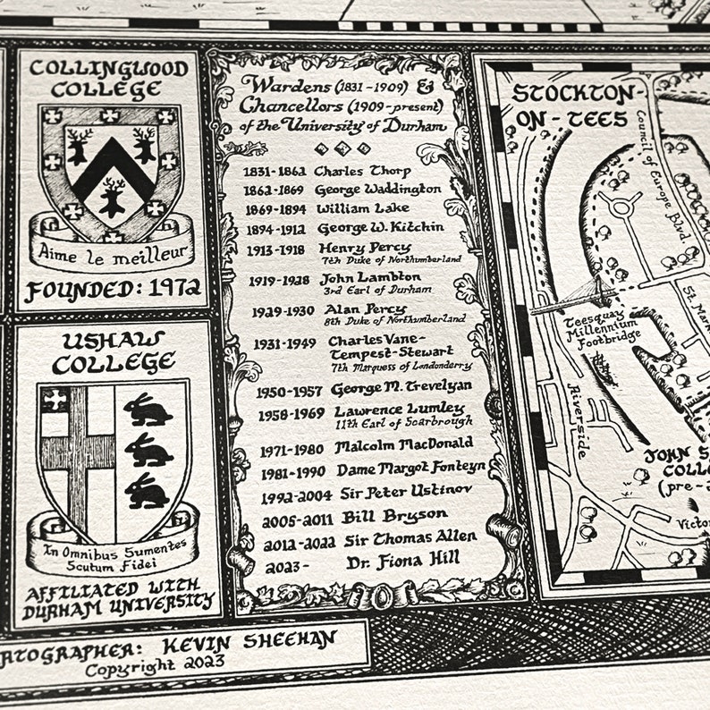 Hand-drawn Durham University Map Fine Art Print by Manuscript Maps image 4