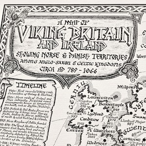 Carte dessinée à la main de la Grande-Bretagne viking • Impression d'art par Manuscript Maps