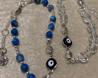Bracelets/ Gemstones/ Crystal bracelet/ Evil Eye charm/ Pulsera con Ojo Turco/ Pulsera de cristales.