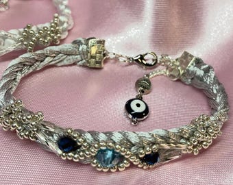 Macrame Bracelet with Crystals & Seed Beads - Adjustable