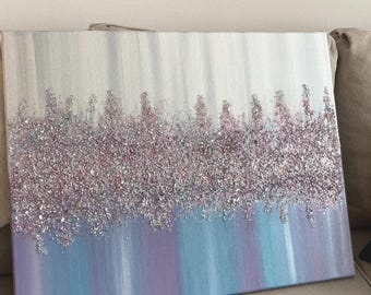 Glitter Crash Glass Abstract Painting on Canvas, Handmade,Wall decor
