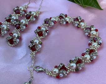 Crystal Bracelet Earring Set: Elegant Wedding Jewelry, Pearls & crystals
