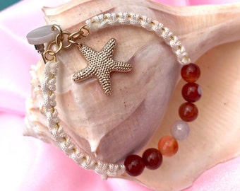 Macrame Hoop Earrings: Agate, Opal & Starfish Charm