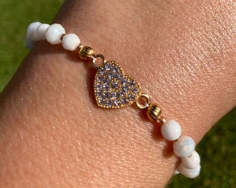 Valentines gift/Handmade Bracelets/ White Bracelets/Crystal with Charms Bracelets/ Pulseras con Dijes/ Pulseras en Blanco