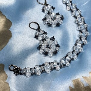 Handmade Crystal Beaded Jewelry Set: Navy & Clear Bracelet, Earrings