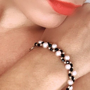 Rose & Black Pearls/ Handmade Bracelet/Beaded Bracelet/ Pulsera en perlas rosa y negras/