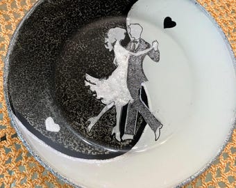 YIN-YANG Decorative Glass painted and Decoupage Plates