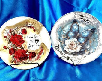 MOTHERS' DAY Decoupage Plates, Decorative plates, Handpainted plates