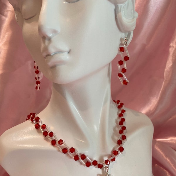 Necklace set/tubes  crystal beads necklace/tubes and crystals/Collar de tubos de cristal/Set de pendientes y collar