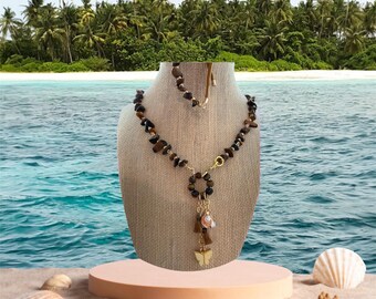 Handmade Turquoise Necklace, Tiger Eye Necklace, Charm Bracelet Set