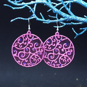 FSL organza. Free Standing Lace Embroidery earring design. Digital Embroidery Design jewelry. FSL earrings embroidery design. Digital file.