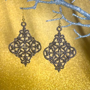 FSL Organza Earrings Machine Embroidery Design – In the Hoop DIY Jewelry, gold diy earring, 4x4 Hoop Embroidery File