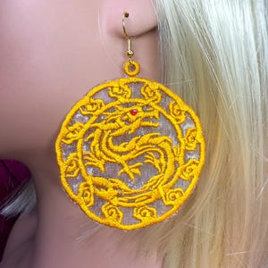 Organza Free Standing Lace machine embroidery earring design Gold. Machine embroidery earring design. Earrings in the hoop. DIY jewerly