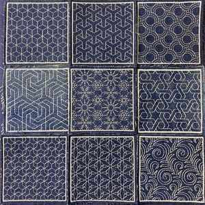 Set of 9 Sashiko Boro quilting square Machine Embroidery File design 4x4 inch hoop. Sashiko jeans patch embroidery file. Digital file.