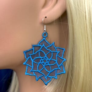 Organza FSL machine embroidery earring design. Diy earrings. Earrings in the hoop. 4×4 inch hoop. Handmade Jewellery embroidery file.