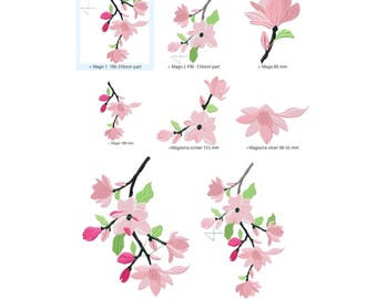 Desenhos de Bordado à Máquina de Flor de Magnólia: 6 Tipos de Arquivo (Download Instantâneo)