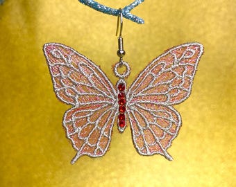 Pendientes de mariposa FSL de encaje de organza. Pendientes DIY. Joyería de verano de encaje. Diseños de bordado a máquina. Descarga instantánea. Aro de 4 x 4 pulgadas.
