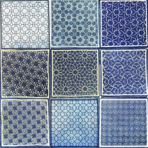 Set of 9 Sashiko Boro quilting square Machine Embroidery File design 4x4 inch hoop. Sashiko jeans patch embroidery file. Digital file.