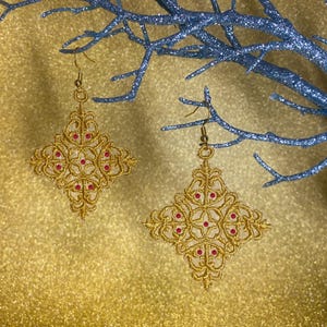 FSL Organza Earrings Machine Embroidery Design – In the Hoop DIY Jewelry, gold diy earring, 4x4 Hoop Embroidery File