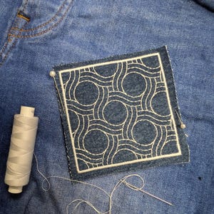 Sashiko Boro quilting square Machine Embroidery File design 4x4 inch hoop. Sashiko jeans patch embroidery file. Digital file. Sashiko patch.