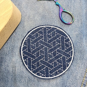Sashiko Boro quilting circle  Machine Embroidery File design 4x4 inch hoop. Sashiko jeans patch embroidery file. Digital file. Sahiko patch.