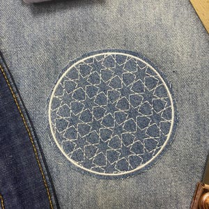 Arquivo digital para bordado à máquina de patch circular Sashiko Boro para bastidor de 4 x 4 polegadas. Arquivo para bordado de patch Sashiko para jeans. Arquivo digital. Patch Sashiko.
