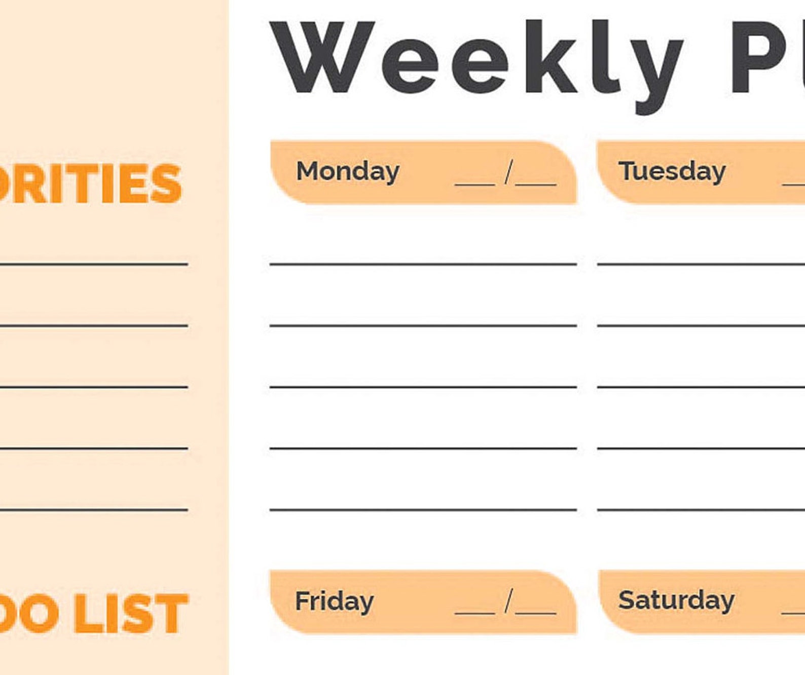 Orange Weekly Planner PRINTABLE Instant Download Available Etsy