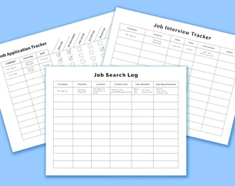 Job Search, Application, and Interview Tracker PRINTABLES, Instant Download, US Letter Size, Landscape, List Success Tools, Pdf Jpeg