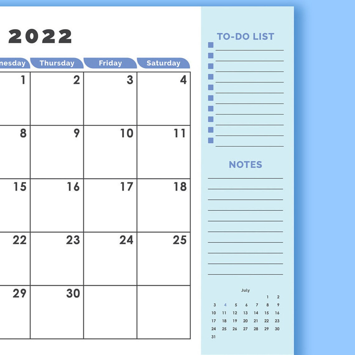 PRINTABLE 2022 12-month Calendar With Holidays Instant - Etsy UK