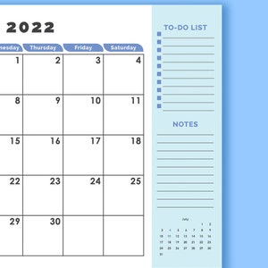 PRINTABLE 2022 12-month Calendar With Holidays Instant - Etsy UK