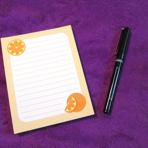 Orange Memo Pad, 50 pages, 4.25in x 5.5in, Lined Notepad, Cute Stationery, Summer Desk Decor, Fruit Design, Fruity Theme